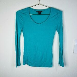 American Dream Women's Turquoise V-Neck Long Sleeve Top Small Casual Stretch